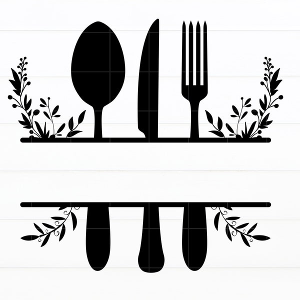 Kitchen Split Frame Svg Spoon Fork Knife Svg Kitchen Monogram Svg Kitchen Utensils Svg Kitchen Svg File for Cricut Silhouette