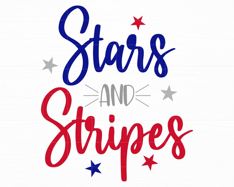 May include: Red and blue text on a white background reads "Stars and Stripes" with stars in red, blue, and gray around the text.