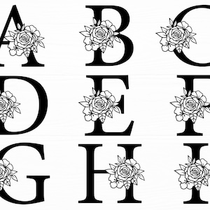 バラの花のアルファベット SVG 花の文字 SVG 花のアルファベット SVG 花のウェディング SVG バラ SVG Cricut 用カットファイル 文字 SVG デジタルダウンロード