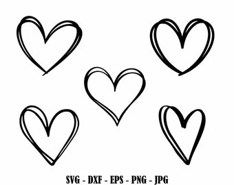 Hand Drawn Heart Svg Bundle Scribble Doodle Cut File Digital Download