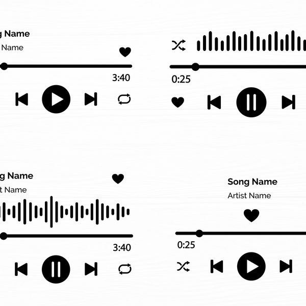 Pakiet odtwarzacza muzyki Svg Odtwarzacz muzyki Wyświetlacz Sterowanie dźwiękiem Svg Przyciski odtwarzania Odtwarzacz muzyki Svg Png Wytnij plik Natychmiastowe pobieranie