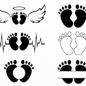 Baby Footprint SVG Bundle Baby Angel Svg Heart Beat Svg Baby Footprint Monogram Baby Svg Files for Cricut Silhouette Descarga digital