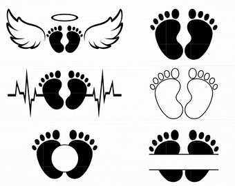 Baby Footprint SVG Bundle Baby Angel Svg Heart Beat Svg Baby Footprint Monogram Baby Svg Files for Cricut Silhouette Digital Download