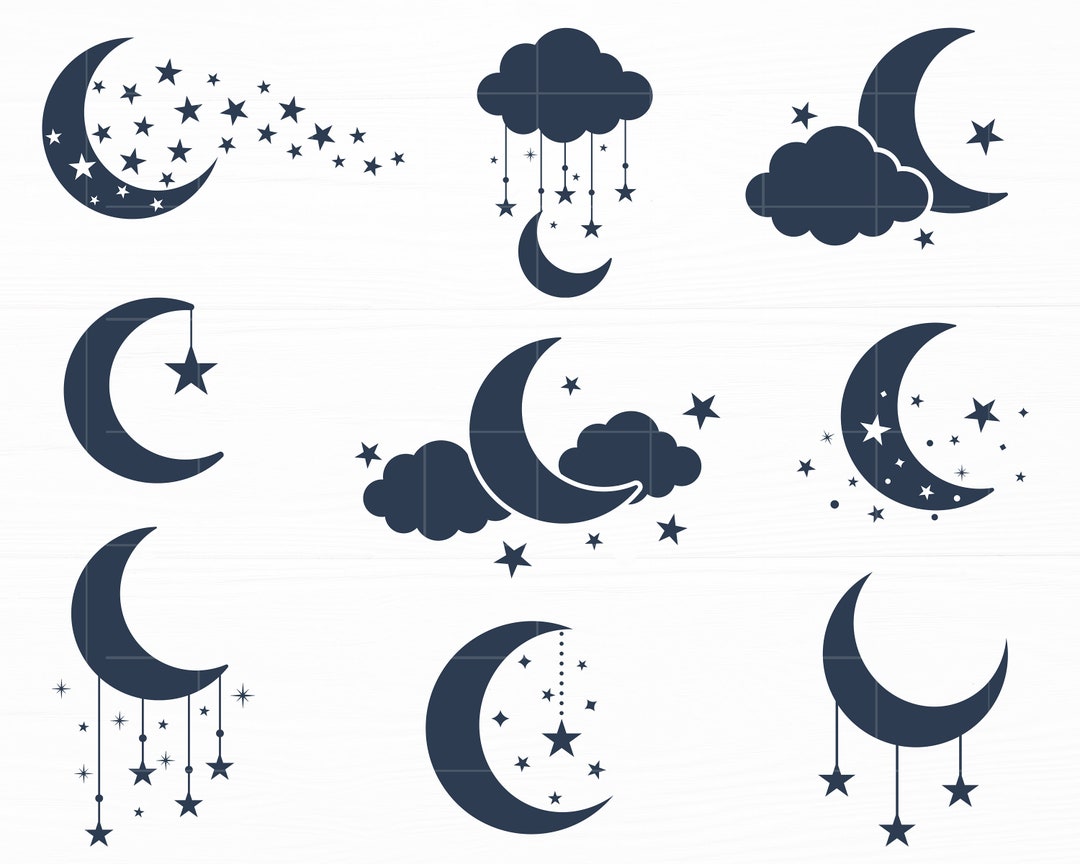 Mond und Sterne Svg Bundle Mond Stern Silhouette Mond Svg Celestial Svg