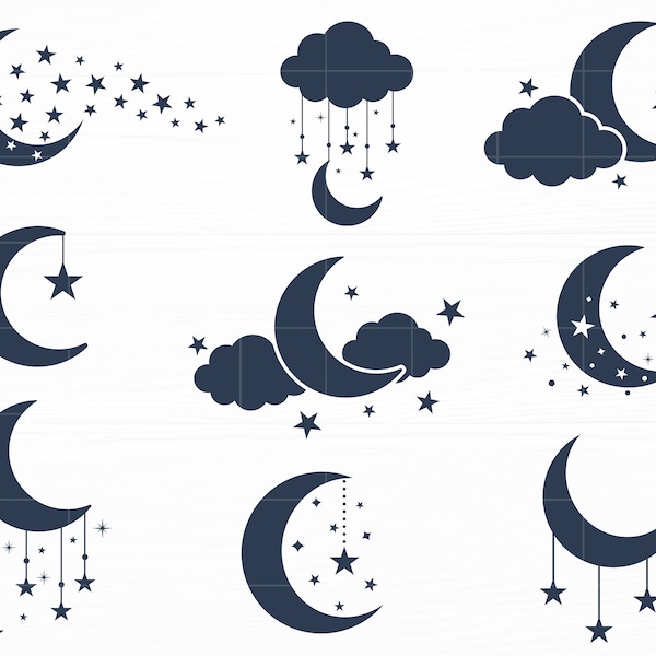Moon and Stars Svg Bundle Moon Star Silhouette Moon Svg Celestial Svg Moon Star Svg Files for Cricut Night Sky Svg Instant Download