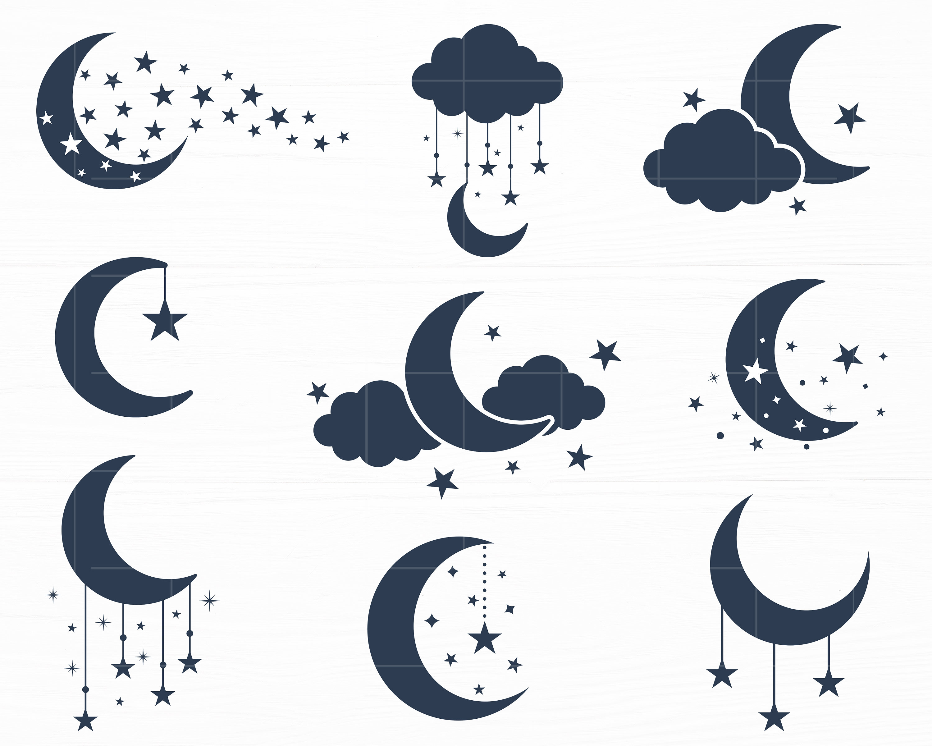 Moon And Two Stars Vector SVG Icon - SVG Repo