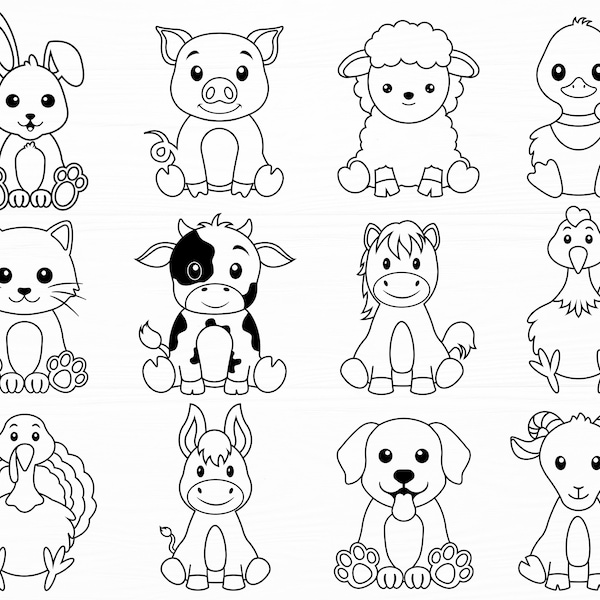 Farm Animals Svg Bundle Cute Animals Svg Farm Svg Baby Cow Pig Horse Svg Baby Farm Animals Svg Cut File Animals Svg Png Digital Download