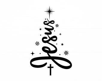 File di taglio cristiano SVG dell'albero di Natale di Gesù (download digitale)