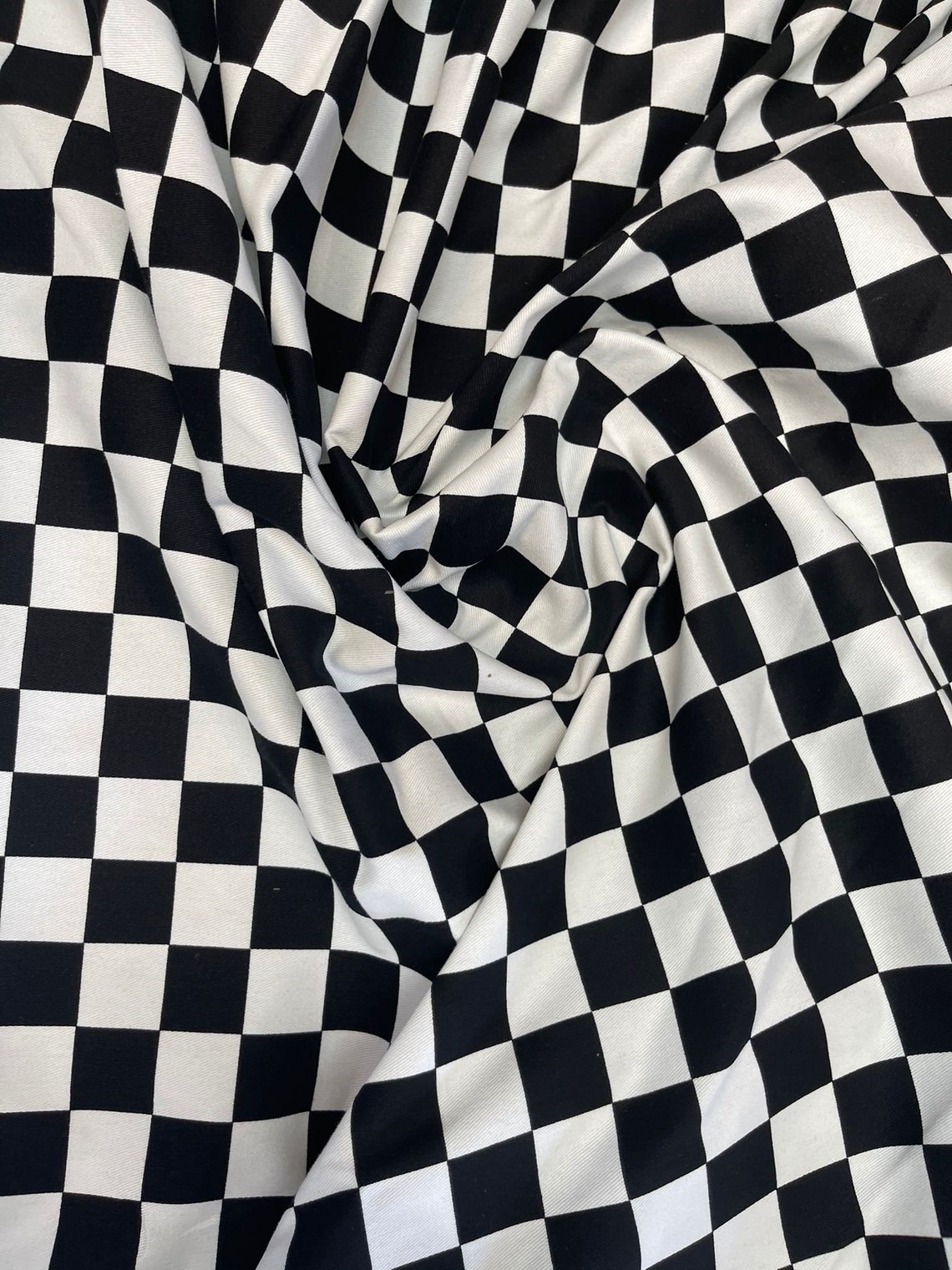 Black and White Checkered Print Cotton Fabric Etsy UK