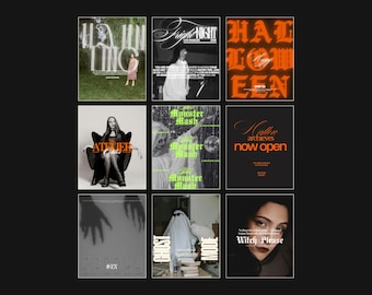Halloween Instagram Templates, Editorial Spooky Social Media Kit, Minimalist Mystic Canva Templates, Chic Fall Aesthetic IG Posts, Studio