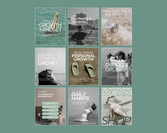Personal Growth, Botanical Green Aesthetic, Canva Pack, Life Coach, Self-Care Brand, Instagram Post