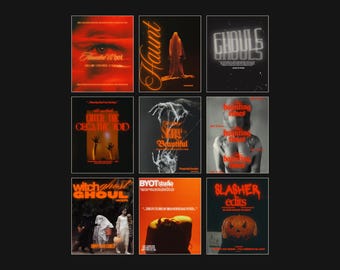 Retro Horror Instagram Templates, Vintage Halloween Social Media Kit, Slasher & Spooky Movie Canva Templates, Dark Editorial IG Posts