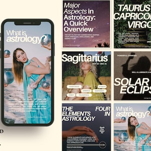 Modèles Instagram d'astrologie | Kit pour réseaux sociaux Canva | Image de marque Astrologie 101 | Éducation et marketing en astrologie | Modèles de réseaux sociaux