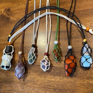 Interchangeable adjustable crystal Macrame pouch necklace