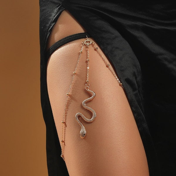 Chaine pour jambe en or et en argent avec un serpent Lingerie sexy Chaine pour cuisse Bijoux esthétique Bijoux serpent Chaine pour cuisse