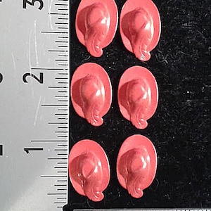 6 RED FEDORA HATS . Enamel Paint on Brass.3 Pairs.