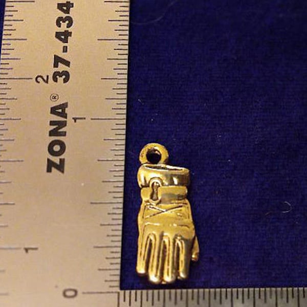 4 SKI GLOVE  CHARMS .  Antique Gold Plated. 2 Pairs.Doubled Sided.