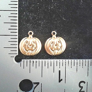 6  Small  JACK O LANTERN  Charms..Raw Brass  .3 Pairs .