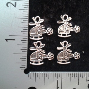 4  HELICOPTER CHARMS. Antique Silver.  2 Pairs.