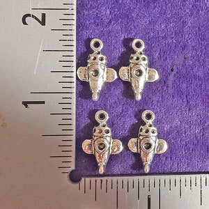 4  VINTAGE OPEN  COCKPIT  Plane Charms. Antiqued Silver. 2 Pairs.