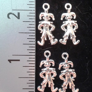 6 JESTER CHARMS.  Mardi Gras, Antique Silver Plated. 3 Pairs.