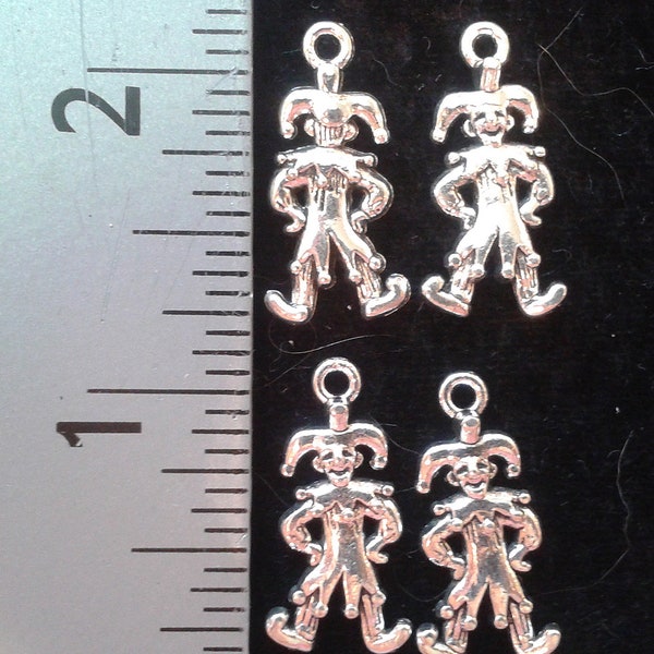 6 JESTER CHARMS.  Mardi Gras, Antique Silver Plated. 3 Pairs.