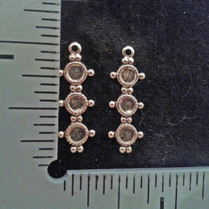 8 RHINESTONE DROP Charms. Settings  for 3 Rhinestone each drop.  Antique Gold. 4  Pairs.