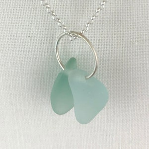 Two Piece Sea Glass Necklace |  Sea Glass and Sterling Silver Necklace | Sea Foam Green and Aqua Genuine Sea Glass Necklace