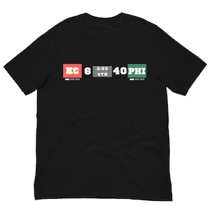 Placar Real do Super Bowl LIX - Camiseta de manga curta adulta Eagles, placar para presente de fã de futebol americano da Filadélfia
