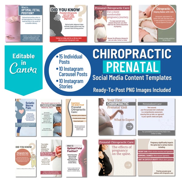 PRENATAL Chiropractic Social Media Templates for Chiropractors, Canva Template, Ready-to-Post PNG Images included, Instagram Facebook Posts