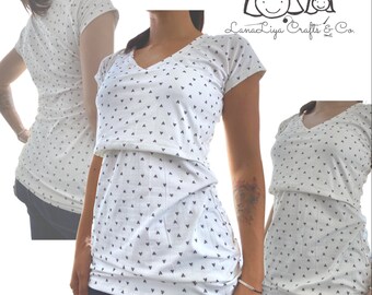 Nursing Shirt - Polka Hearts White