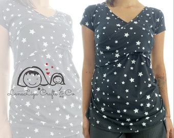 Maternity Breastfeeding Shirt - stars Black