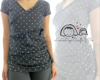 Maternity Breastfeeding Shirt - Polka Dot Black