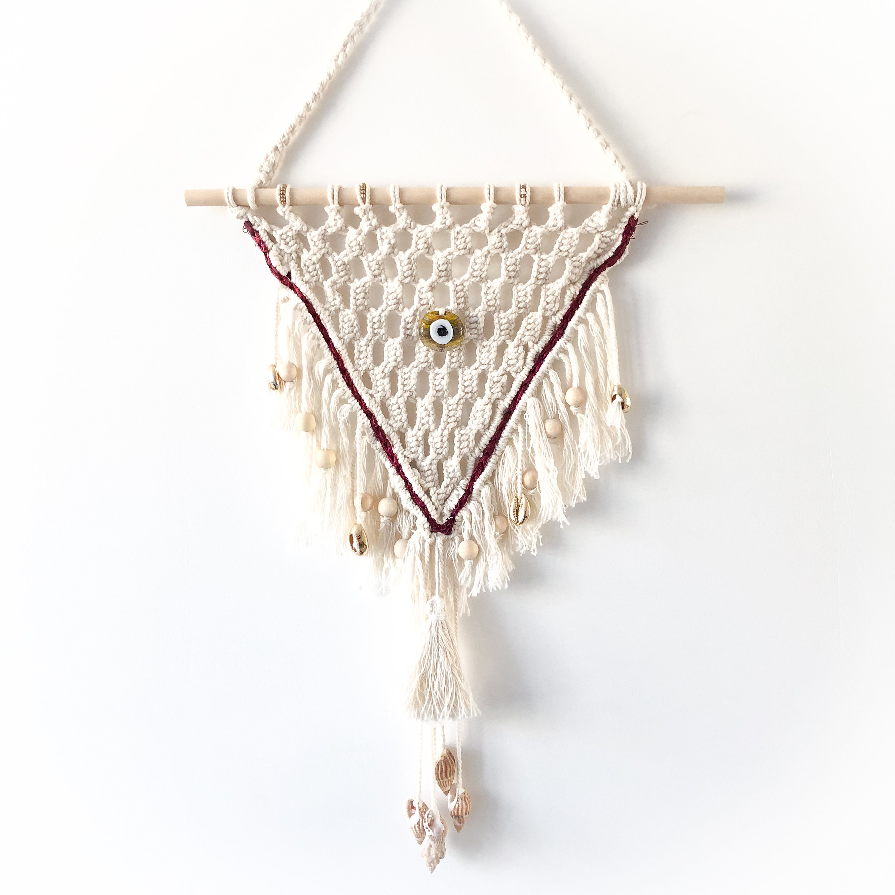 Décoration Murale Macramé Fait-Main avec Perles Nazar, Tenture Mural en Fil Coton Déco Intérieure