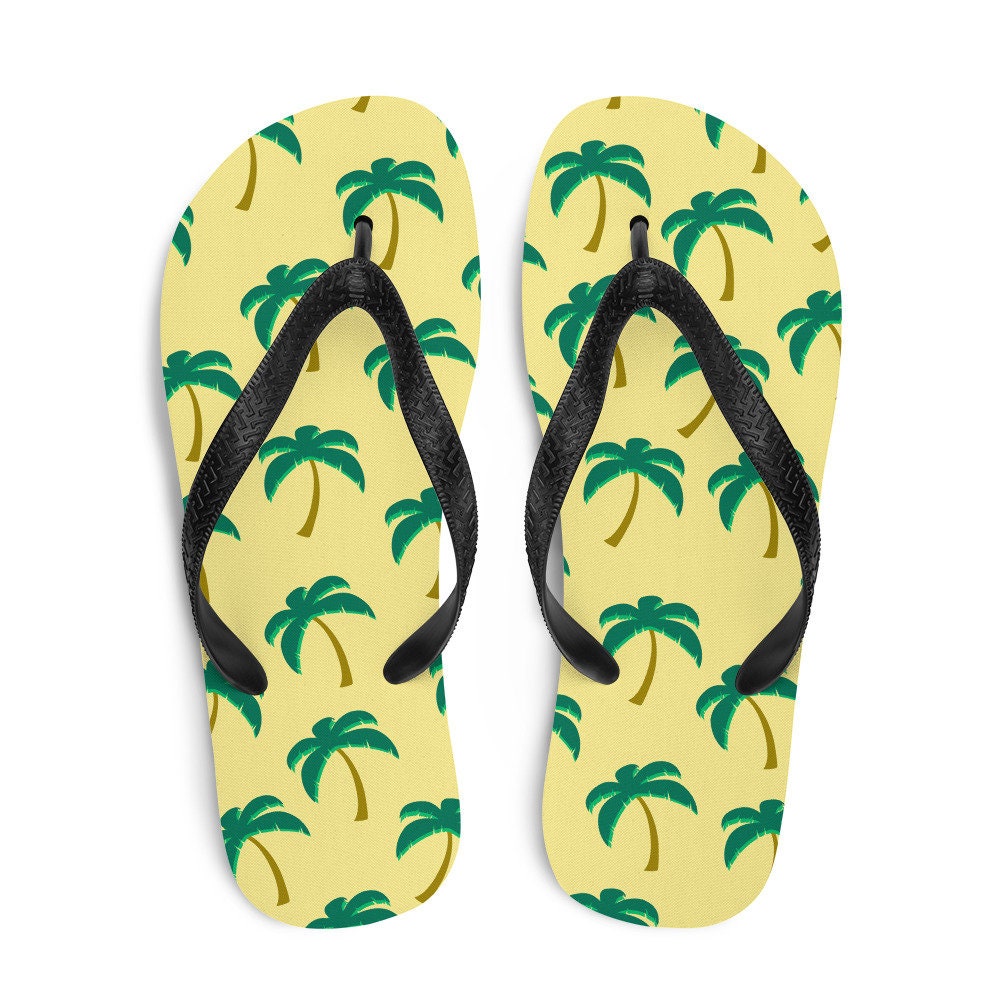 Palm Tree Print Summer Flip Flops | Etsy
