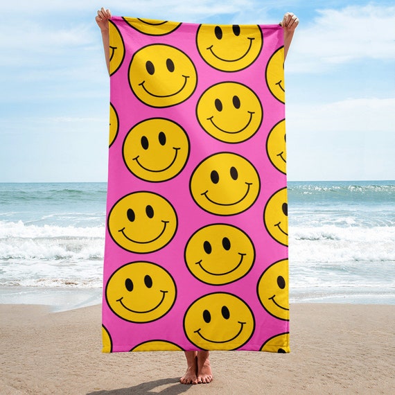 Smiley Face Print Bath Towel Beach Towel Travel Vacation Etsy