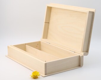 Book Box for 2 Wine Bottles | Rustic Wedding Gift | Wooden Gift for Wine Lovers | Unfinished Wooden Bottle Box with Lid | Wine Storage Box