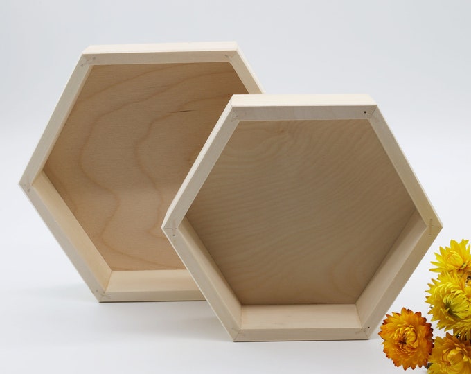 Wooden Shadow Box Hexagon Wooden Craft Box Unfinished Wooden Frame