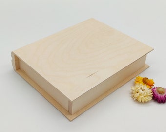 Wooden Book Box | Unfinished Wood Book Box | Wood Book Blank | Decorative Book Box | Book Gift Box | Book Box Storage | Farmhouse Decor DIY