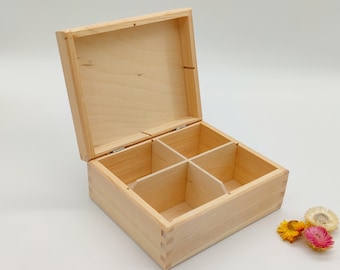 Wooden Tea Box with 4 Compartments | DIY Wooden Tea Box | Wooden Storage Box | Tea Lovers Gift Box | Tea Organizer | Decoupage | Home Decor