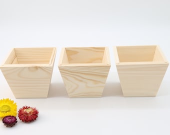 Small Wooden Planter Box | Wooden Plant Pot | Wood Flower Pot Indoor | Unfinished Wood Box | Pine Wood Flowerpot | Decoupage | Wedding Decor