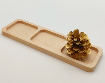 Wood Tray with Compartments | Small Decorative Wooden Tray | Unfinished Beech Wood Tray | Home Decor | Wooden Dish | Snack Serving Tray