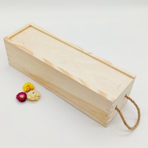 Wine Box with Sliding Lid and Rope | Wedding Gift | Bottle Storage Box | Unfinished Wooden Bottle Box | Wooden Present for Wine Lovers