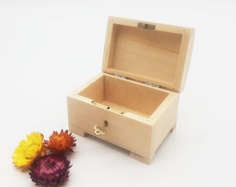 Small Wooden Box With Key | Lock Box | Unfinished Wood Treasure Chest With Lock Key | Unpainted Linden Wood Box | Gift Box | Box With Lock