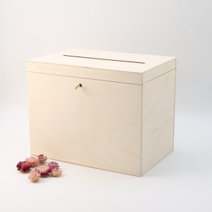 Grande scatola in legno per biglietti di nozze con fessura e lucchetto | Scatola porta soldi | Scatola porta desideri | Scatola porta biglietti per ricevimenti di nozze | Scatola in legno con chiave