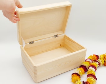Large Wooden Box | Unfinished Wood Box | Wooden Chest | Jewelry Box | Wooden Box with Lid | Large Storage Box | Wooden Rectangular Box