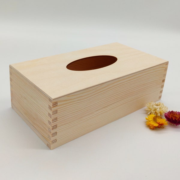 Caja de pañuelos de madera | Cubierta rectangular para caja de pañuelos | Caja de madera lisa sin terminar y sin pintar | Abierto en la parte inferior | Pañuelo | Caja de pañuelos larga