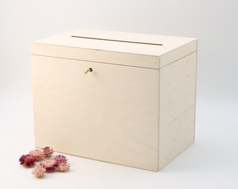 Large Wooden Wedding Card Box With Slot and Lock | Money Card Box | Wishing Well Box | Wedding Reception Card Box | Wooden Box with Key