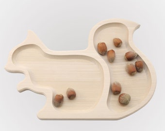 Squirrel Serving Plate | Small Decorative Wooden Tray | Unfinished Beech Wood Tray | Home Kitchen Decor | Wooden Dish | Snack Serving Tray