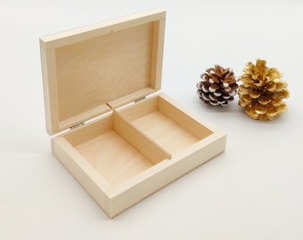 Wooden Box for Cards | Small Wooden Box | Wooden Box with Two Compartments | Box for Playing Cards | Plain Wood Box | Wedding Ring Box
